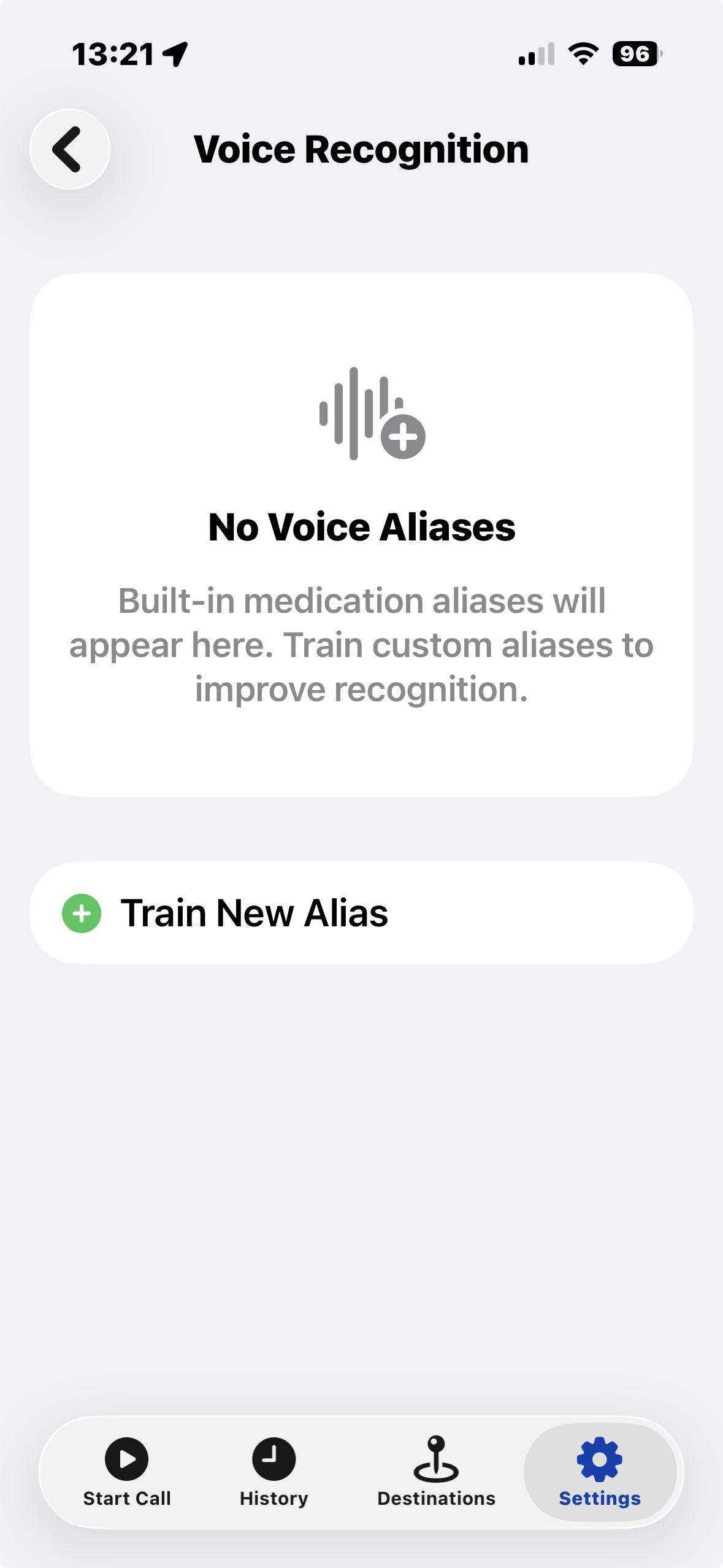 Voice recognition settings